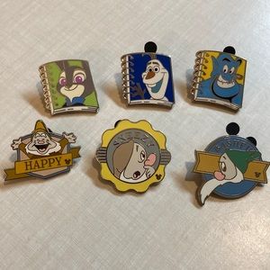 Disney Trading Pins- Notebooks, 7 Dwarfs etc. set of 6